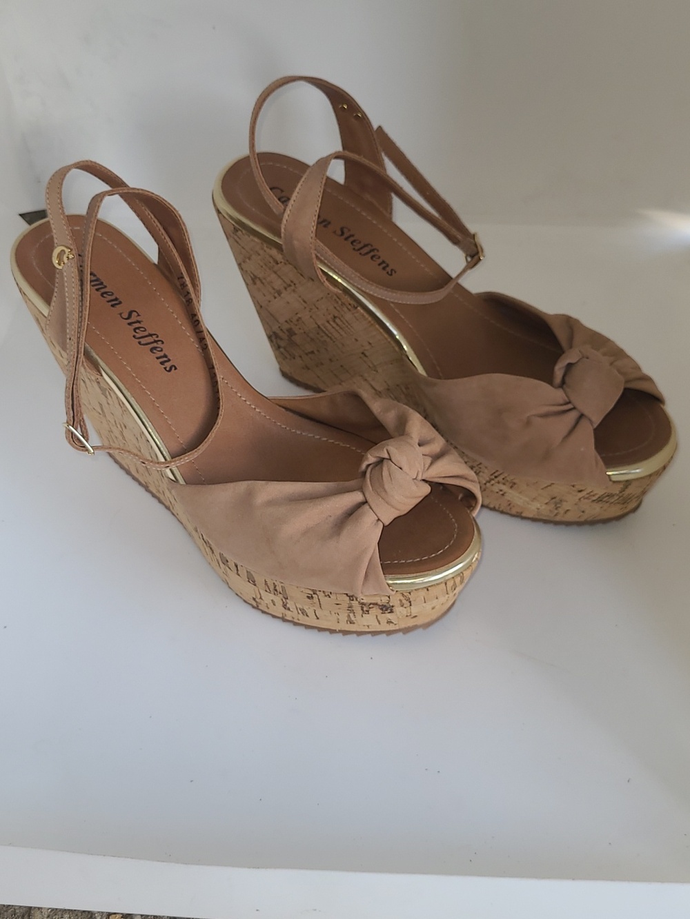 Carmen Steffens High Cork Wedge Bowknot Sandals Women's Size 40/42 (US 8.5)
